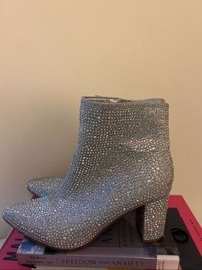 Betsey Johnson Silver Crystal Embellished Ankle Booties